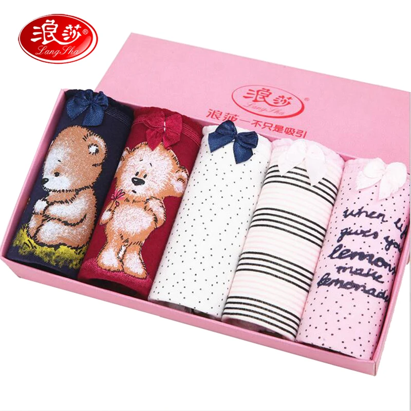 Женские хлопковые трусы брифы LANGSHA мягкие брендовые Короткие с героями