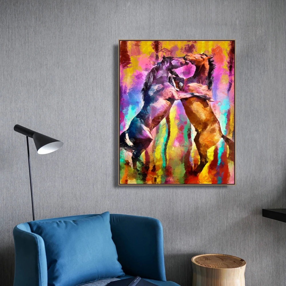 

Fighting Horse Animals Print On Canvas Home Decor Wall Art Oil Painting Wall Picture Postesrs for Living Room Bedroom Decoration