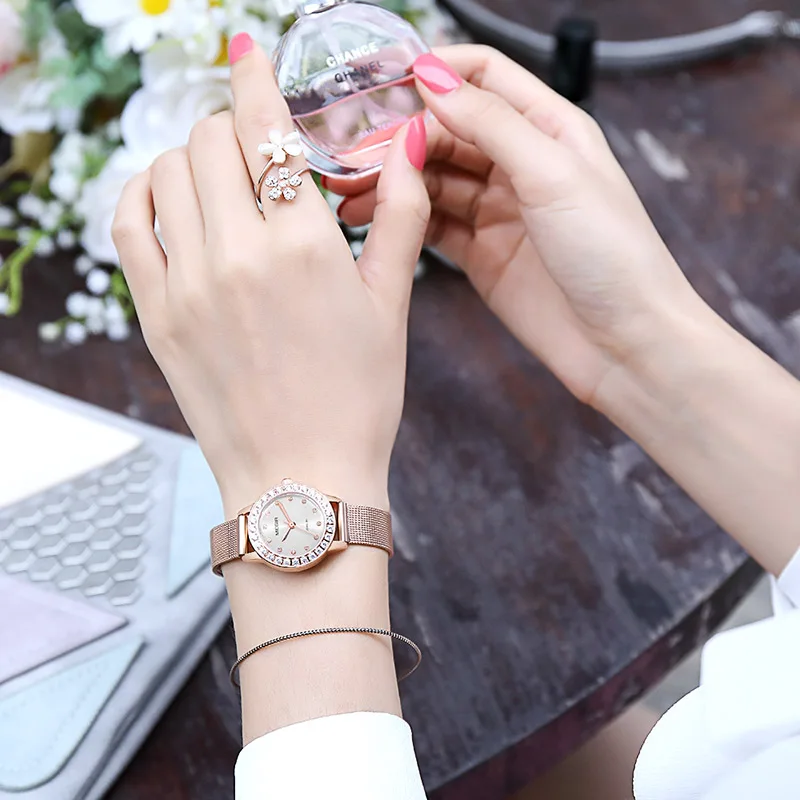 Женские часы Megir 2018 Кварцевые водонепроницаемые из нержавеющей стали женские