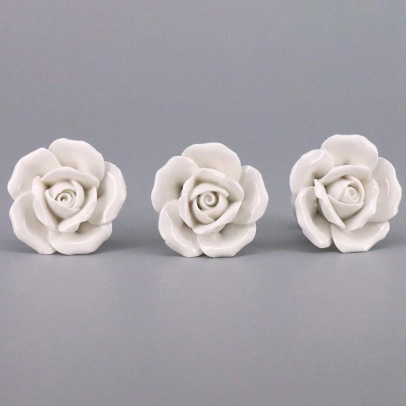 10Pcs Hand-Made Vintage Ceramic Cabinet Door Rose Flower Pull Handle Knob Drawer Pulls & Handles White Knobs Furniture Pu |