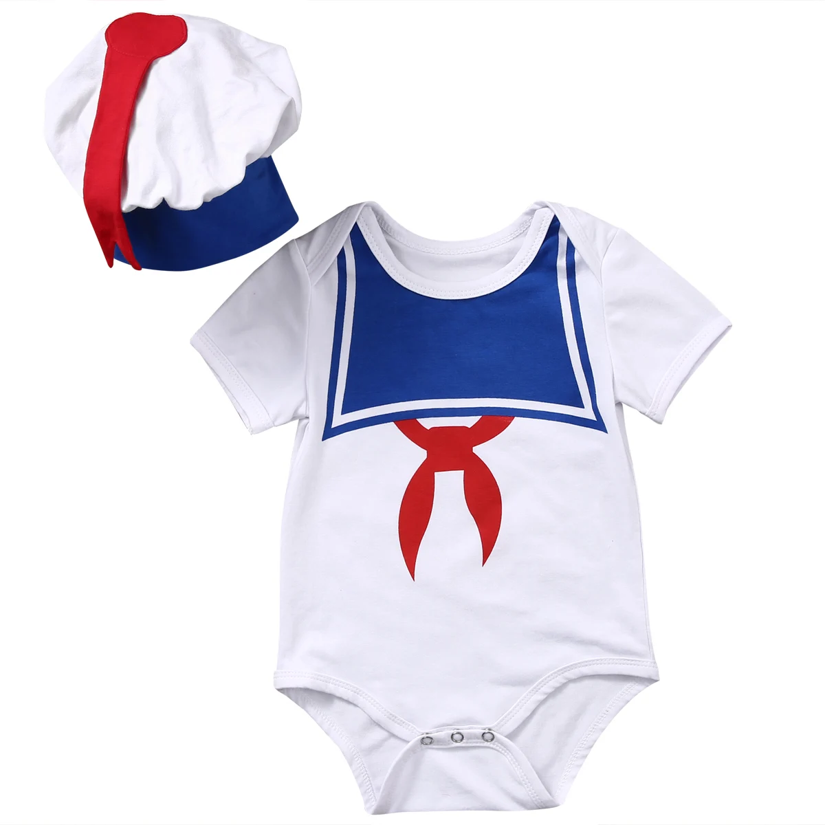 2pcs Newborn Baby Girls Boys Clothes Little Sailor Short Sleeve Bodysuit Romper Hat Outfit Tracksuit Costume Clothing Set | Детская