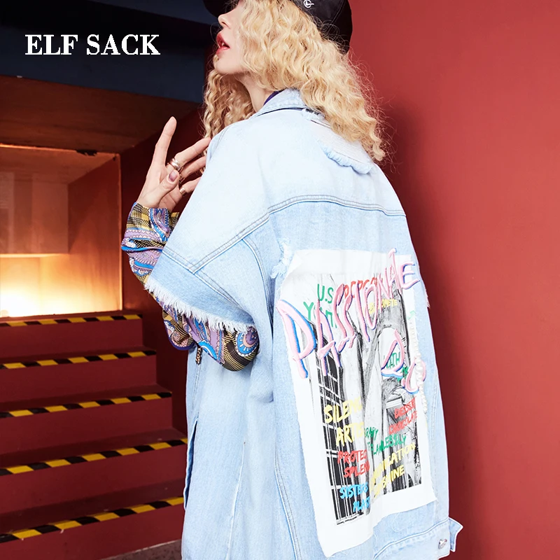 ELFSACK/осеннее Новое Женское пальто из хлопка Повседневная однотонная джинсовая