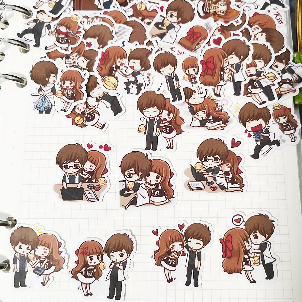

20/40pcs Creative Romantic Sweet Couple Cartoon Sticker Laptop Skateboard Bicycle DIY Waterproof Sticker
