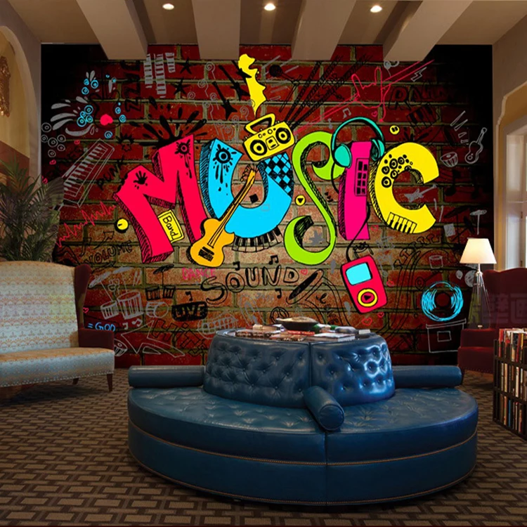 Большая фотография Scawl MUSIC 8D граффити фреска 3d кирпичи обои для рок-бара кофе KTV