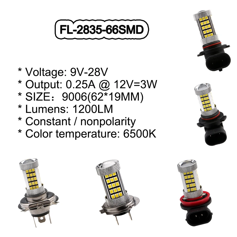 4x 20X 12V 24V 2835 66 лампочки 9005 9006 H4 H7 H11 P13W светодиодсветильник фары дальнего света