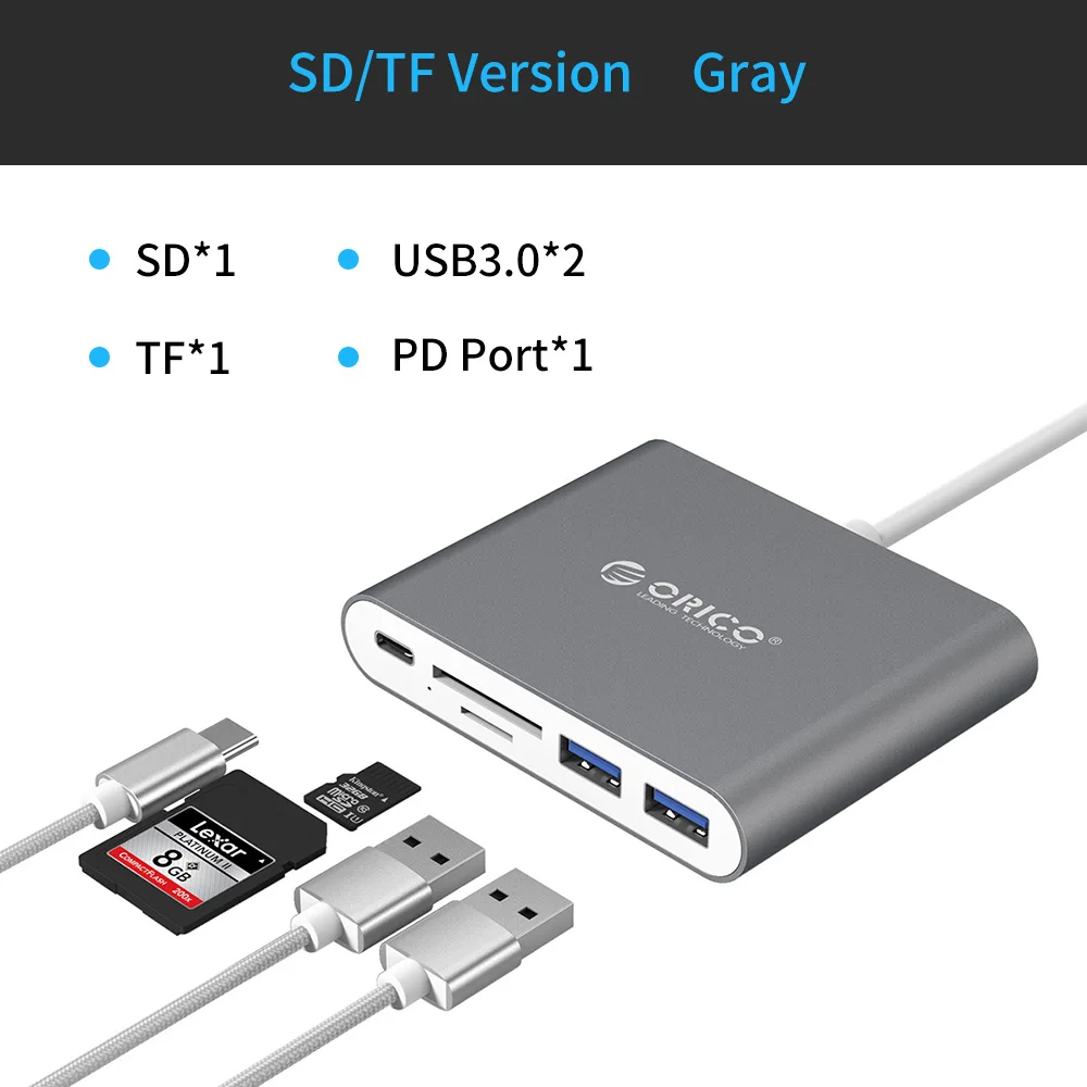 RCC2A-Gray ORICO USB HUB Кабель-Переходник USB C на HDMI RJ45 VGA Тип-C PD адаптер для Mac/samsung Galaxy/huawei Тип C USB 3,0 концентратор - Цвет: RCC2A-Gray