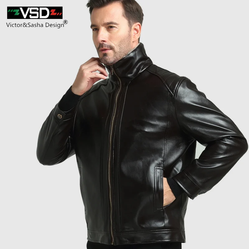 VSD Winter Business Casual Leather Jacket Men Thick Liner PU Suede faux fur collar Male leather jackets coats Outerwear B01