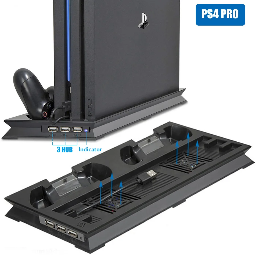 Док станция 2 в 1 для PS4 Pro вертикальное охлаждающее зарядное устройство с двумя USB