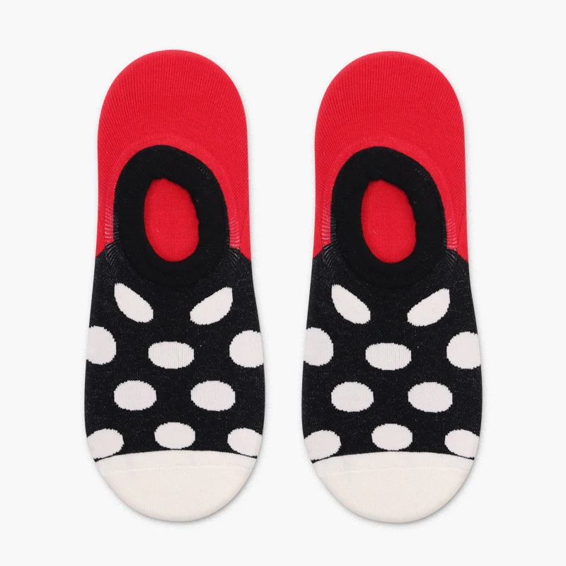 Red White Dots PEONFLY мужские носки с закрытым носком Веселые геометрические полоски точечные буквы камуфляж уличные harajuku Хип-хоп хлопковые носки-башмачки - Цвет: Red White Dots
