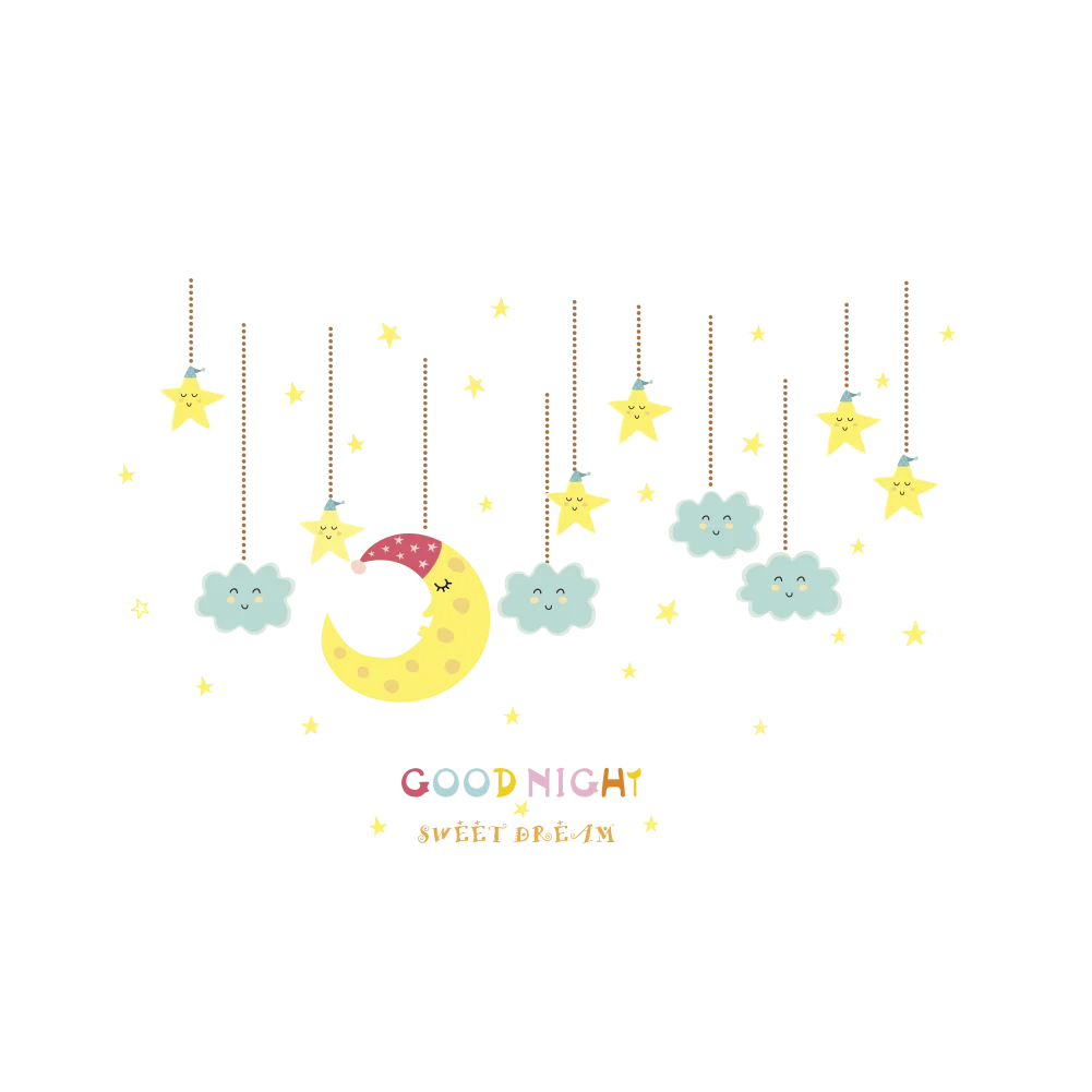 Наклейки на стену Луна и звезда с надписью good night to you|Наклейки стену| |