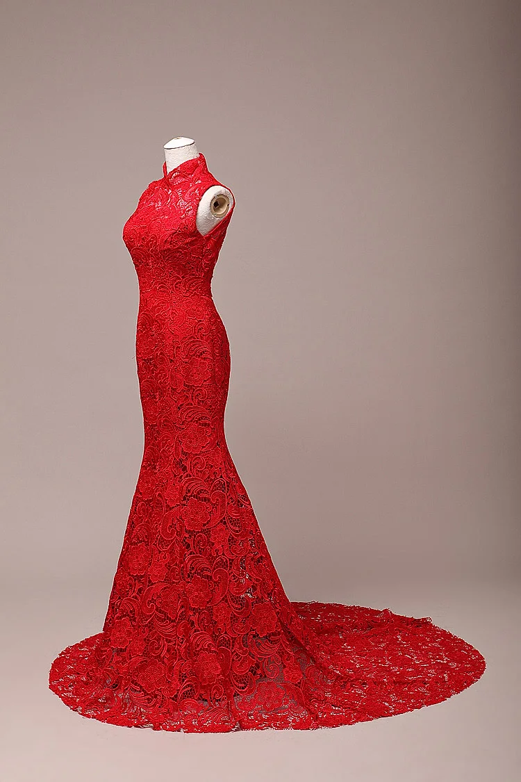 Реальный образец красное сделанное на заказ кружевное роскошное новый стиль