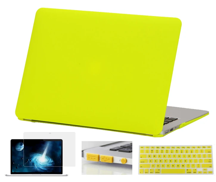 yellow 4 в 1 Кристальный/матовый чехол для Macbook Air 11 Air 13 Pro 13 Pro 15 New retina 12 13 15 для Mac book Keyboard Cover+ Защитная пленка для экрана - Цвет: yellow