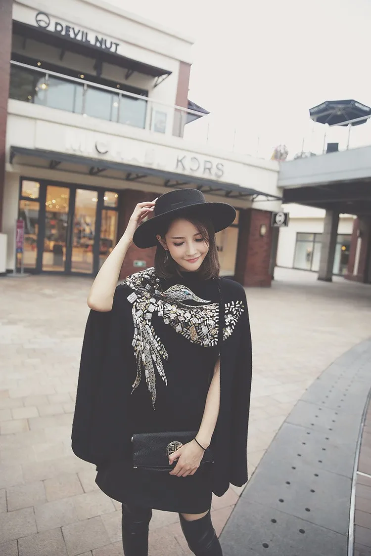 Женский вязаный свитер с бусинами Феникс шерстяная накидка блестками