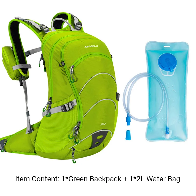 Green with water bag ANMEILU 20L водонепроницаемый велосипедный рюкзак, Женский Мужской рюкзак для велоспорта, сумка для скалолазания на открытом воздухе с дождевиком, без сумки для воды - Цвет: Green with water bag