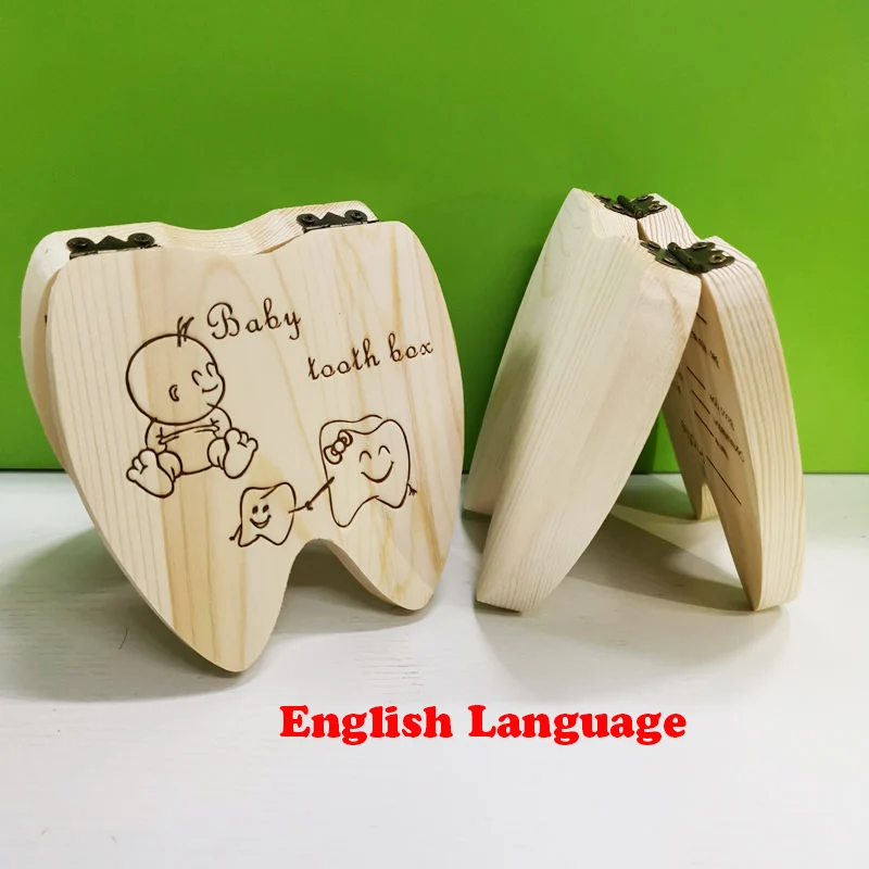 Type B English Детская деревянная коробка для зубов, органайзер, испанский, английский, русский, для хранения зубов, для мальчиков и девочек, пуповина, для сохранения сувенира на память - Цвет: Type B English