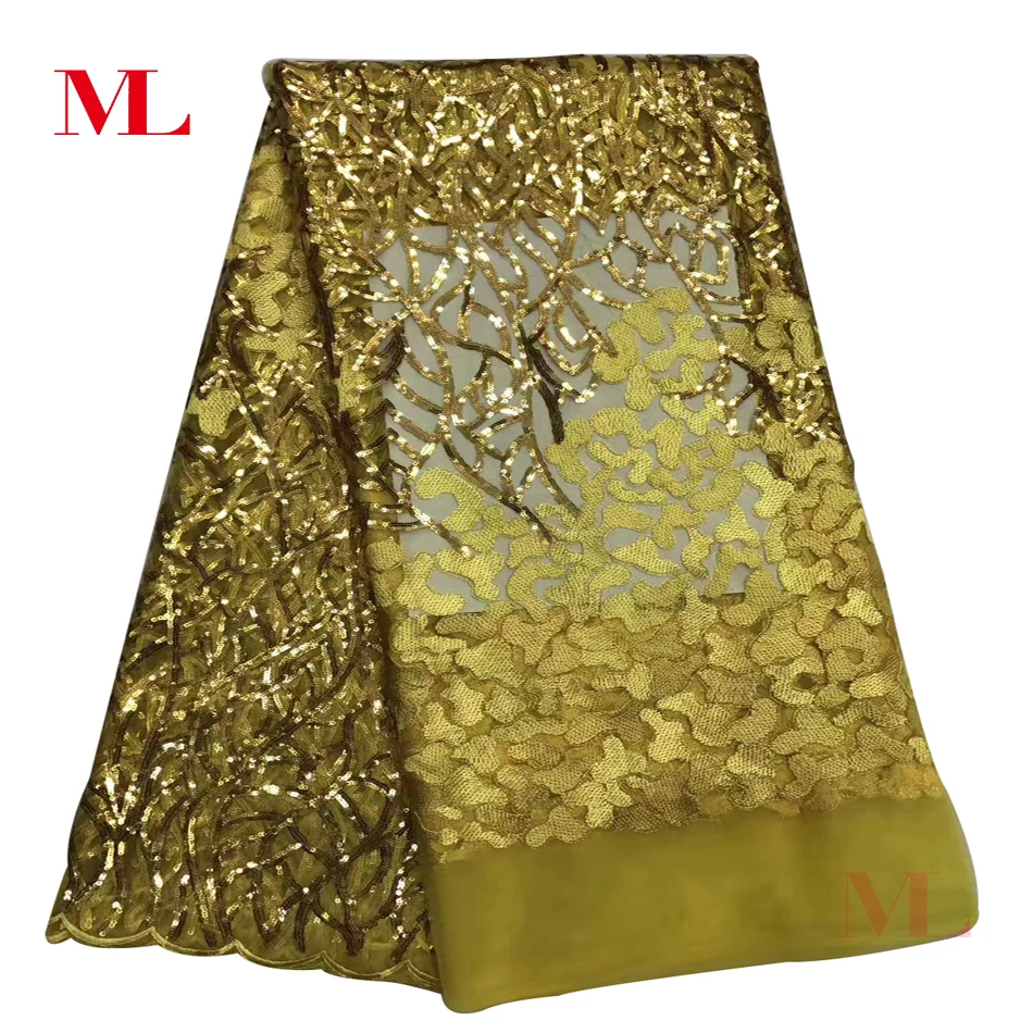 Мл 5 ярдов Африканский кружевная ткань с блестками Высокое качество кружева