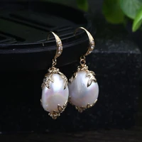 natural pearls lace inlaid zircon decorative high end ear hook earrings