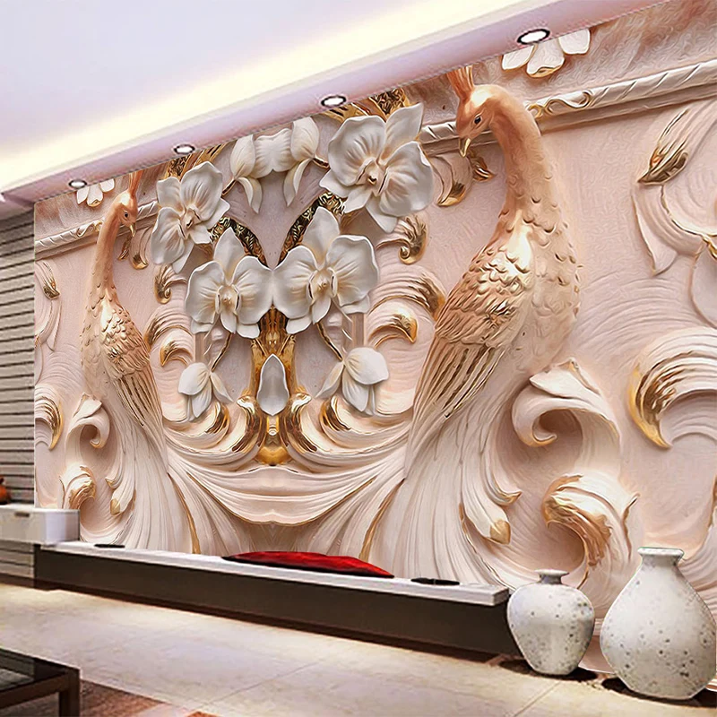 3D Stereo Relief Peacock Flowers Mural Photo Wallpaper Living Room TV Sofa Study Backdrop Art Wall Paper For Walls Home Decor |