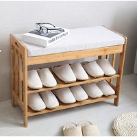 bamboo shoes bench entrance wear shoes stool with cushion small shoes cabinet simple modern solid wood multi layer shoe rack