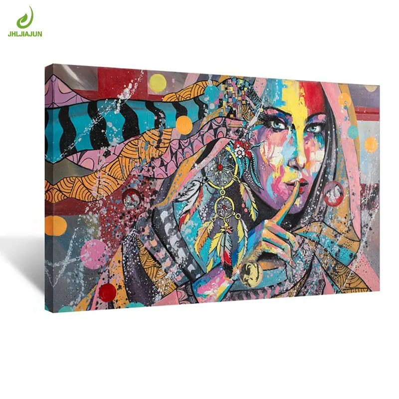

JHLJIAJUN Modular Oil Canvas Portrait Graffiti Woman Nordic Wall Art Print And Poster Dining Living Room Bedroom Home Decor