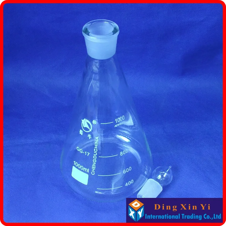 Free shipping (4 pieces/lot)high quality 1000ml conical flask with cover, Conical flask with stopper,high borosilicate glass