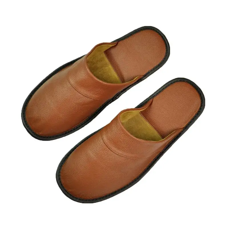 528 Coffee Genuine Cow Leather slippers couple indoor non-slip men and women home fashion casual single shoes PVC soft soles spring autumn - Color: 528 Coffee