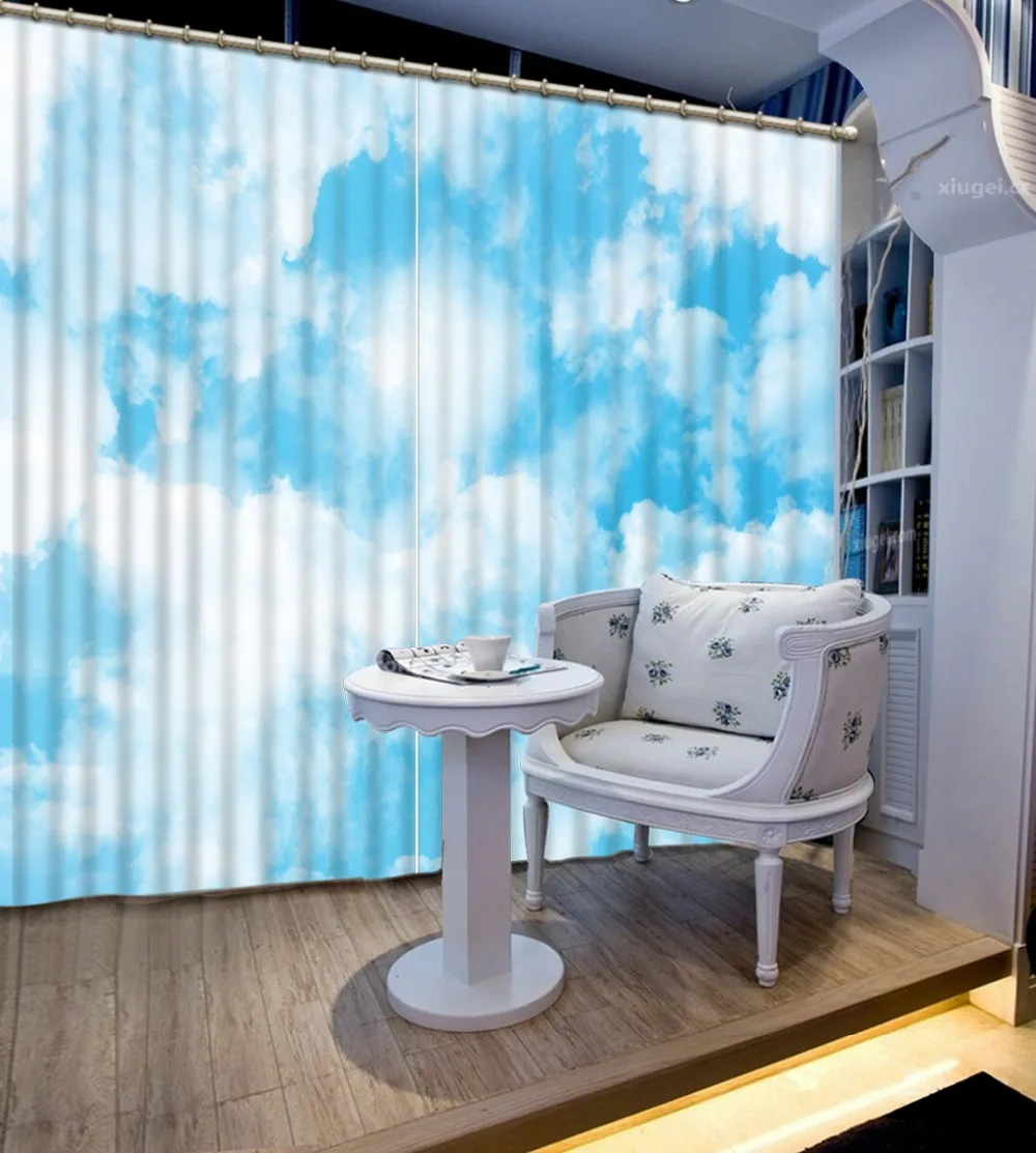 

2019 Modern Window 3D Curtains For Living room Wedding room Bedroom 3d Curtain Blue sky and white clouds