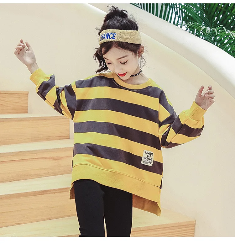 Толстовки для девочек, осень, новая детская одежда большого размера 12 13 лет, в полоску