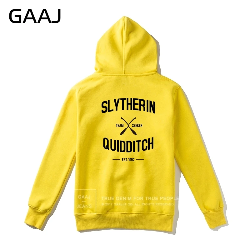 GAAJ "Slytherin Quidditch Team" с принтом букв, мужская толстовка с капюшоном, Женская Повседневная Уличная одежда, толстовки, пальто, повседневная мужская куртка, новая куртка - Цвет: Yellow With Zipper