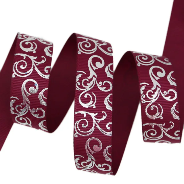 Burgundy 10 ярдов/партия) 25 мм белое серебро горячее тиснение корсажная лента подарок свадебные ленты - Цвет: Burgundy