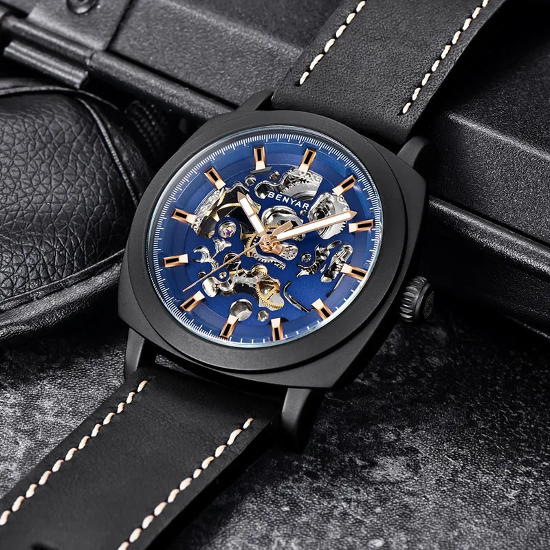 BENYAR Новые автоматические часы со скелетом мужские водонепроницаемые s Tourbillon механические часы Топ бренд Роскошные наручные часы Relogio