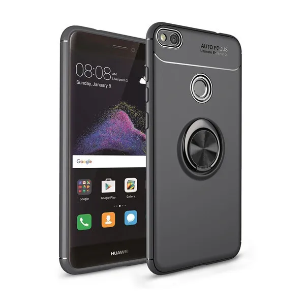 Черный Huawei P8 P9 Lite чехол для Honor 8 Lite чехол для телефона с магнитным кольцом для huawei GR3 - Цвет: Черный