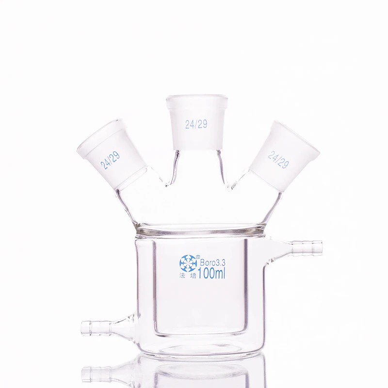 Двухуровневая цилиндрическая колба с тремя горлышками емкость 100 мл
