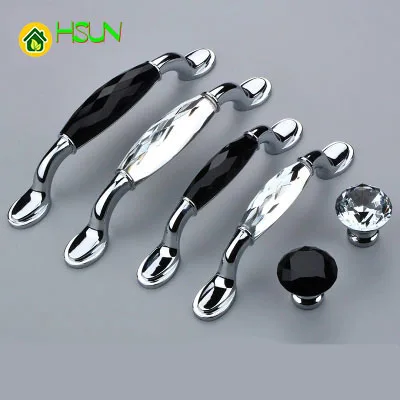

2Pcs Crystal handle European modern simple American wardrobe door kitchen cabinet drawer black diamond round handle single hole
