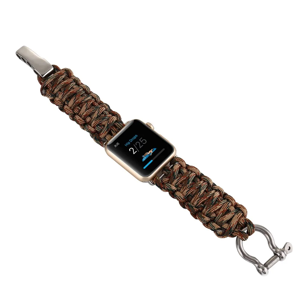 38/42 мм наручных часов iWatch, ремешок с адаптеры для сим-карт нейлоновая веревка выживание, браслет, ремешок для наручных часов, Повседневное Спортивная Apple часы-ремешки Армейский зеленый