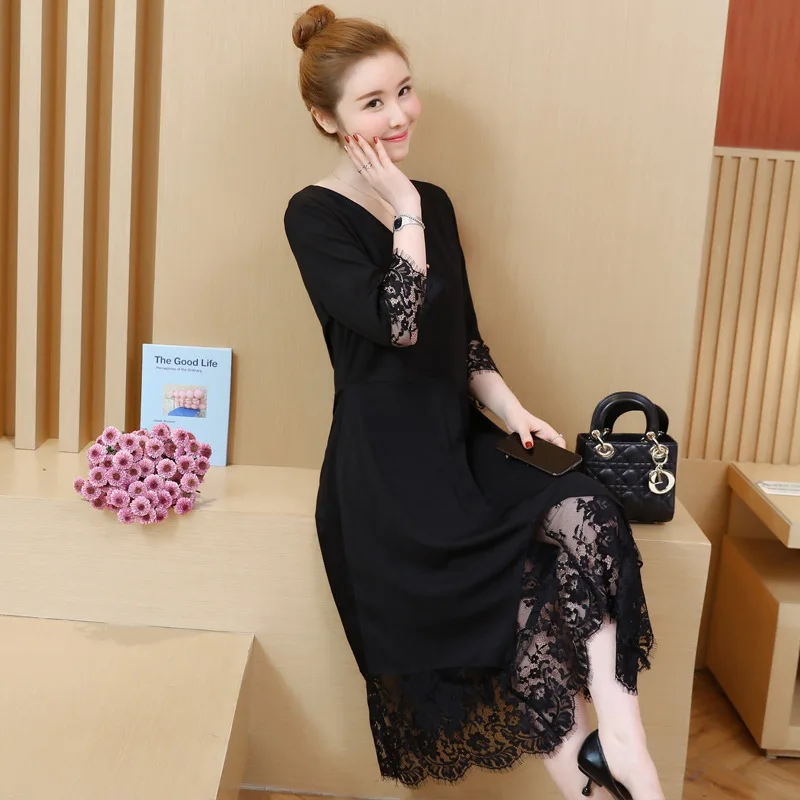 

Elegant Sexy Dress for Women 2019 Summer Style Casual Long Dress three quarter Sleeve V neck Plus Size Dresses Vintage Vestidos