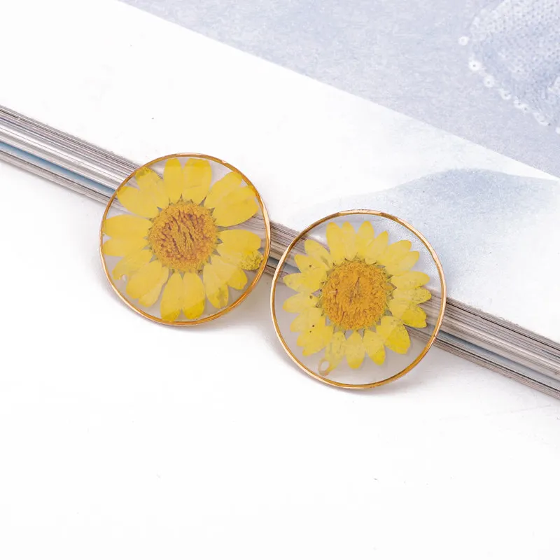 yellow huangse 3 шт. 25 мм Лаванда Подсолнух сушеный цветок смолы подвески Diy ремесло результаты прозрачные круглые серьги кулон ювелирные изделия аксессуары - Окраска металла: yellow huangse