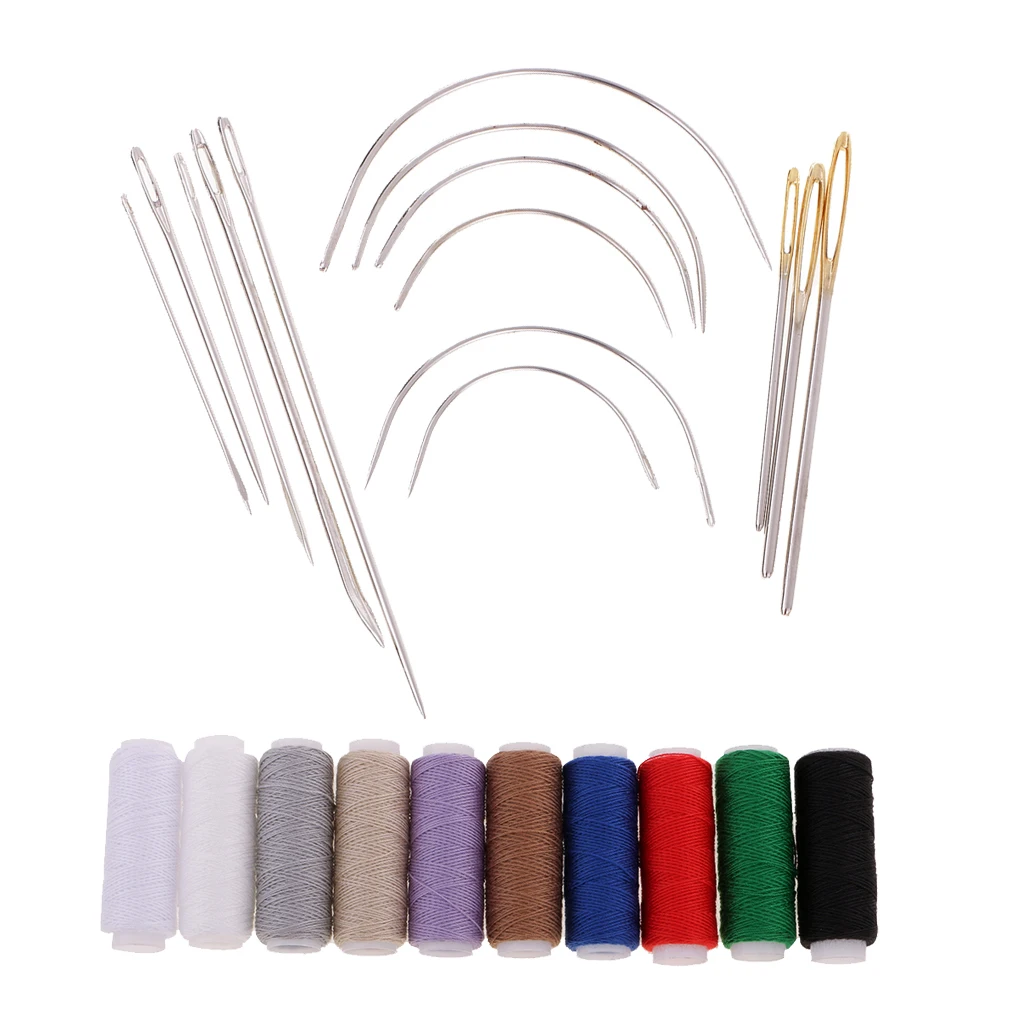 Upholstery Repair Kit, 10 Roll Extra Strong Jeans Thread and 14pcs Heavy Duty Assorted Hand Sewing Carpet Leather Curved Needles