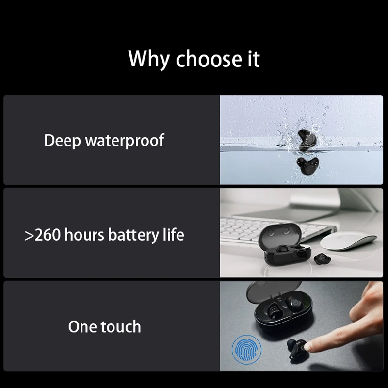 Bluetooth наушники с сенсорным управлением Hifi стерео беспроводной микрофон для телефона с зарядным устройством мини