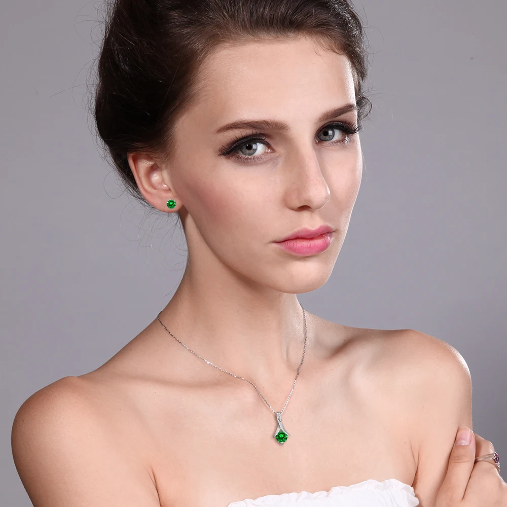 GemStoneKing 925 пробы серебряные женские ювелирные изделия набор нано изумруд кулон серьги набор(2,40 cttw, с 18 дюймы, серебряная цепочка