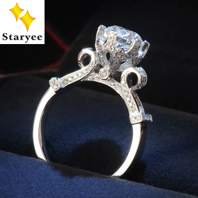 

STARYEE Gorgeous 1 Carat Forever One Moissanite Women Wedding Ring Real 18K 750 Solid White Gold Accent Diamonds SI H