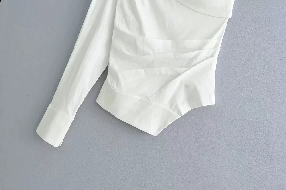 Дизайн Женская Весенняя летняя блузка белая на одно плечо женская s Blusas неровный подол тонкая женская рубашка Топы