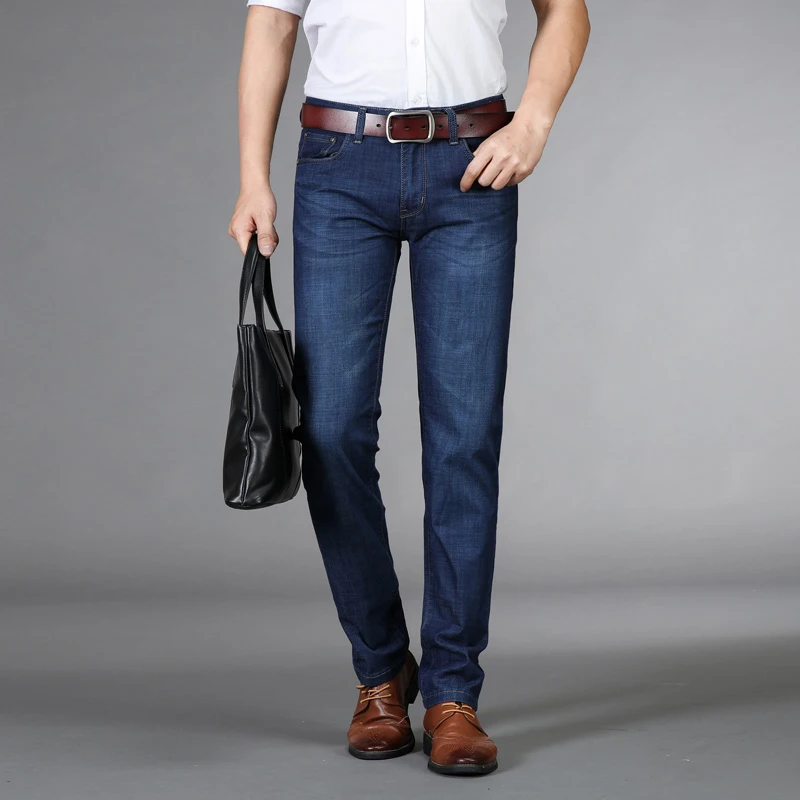 Лето 28-40 классические бизнес брендовые джинсы для мужчин облегающие Стрейчевые