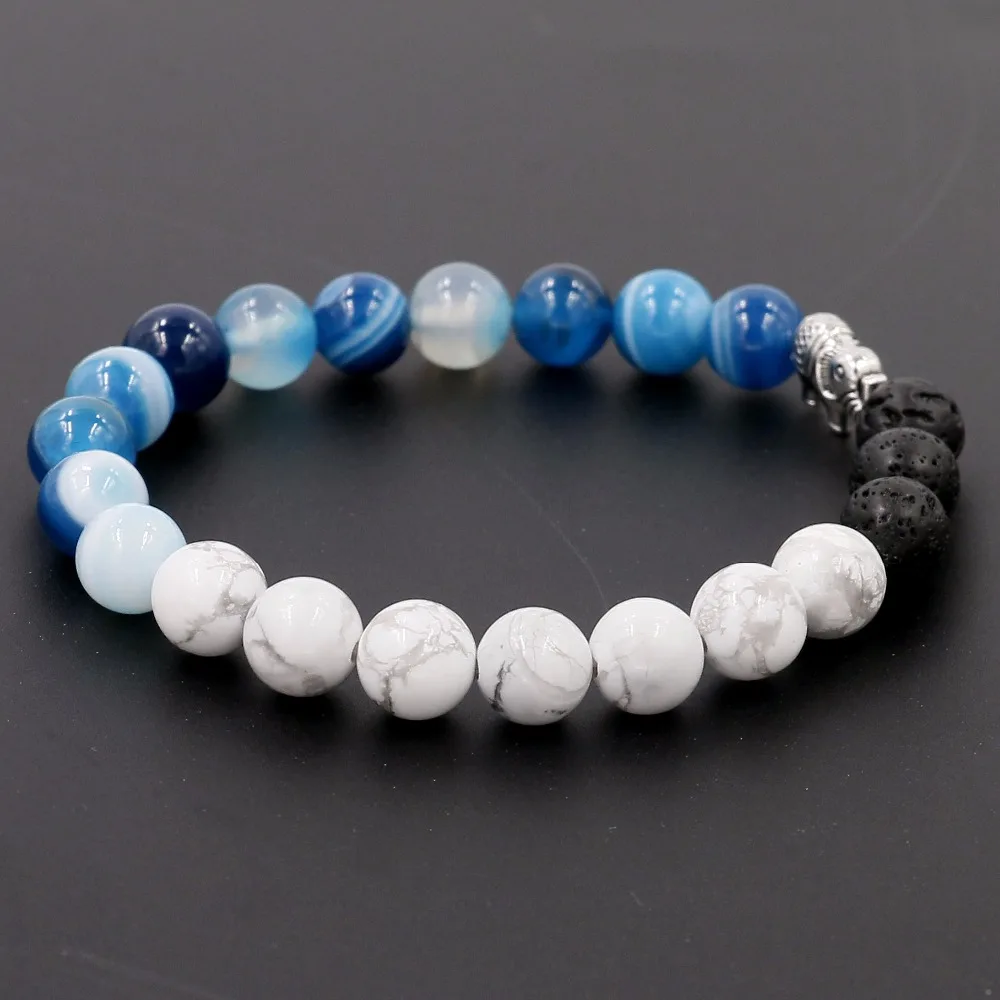 Новый дизайн оптовая продажа 8 мм лавовый камень с белым камнем Howlite браслет со