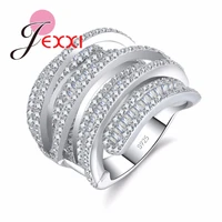 new design women multilayer ring paved full rhinestone austrian crystal 925 sterling silver brand jewelry for wedding