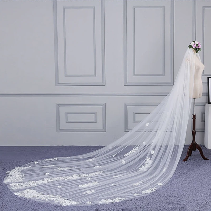 ZYLLGF новый дизайн Свадебные вуали длинные вельветовые собора Длина Кружева