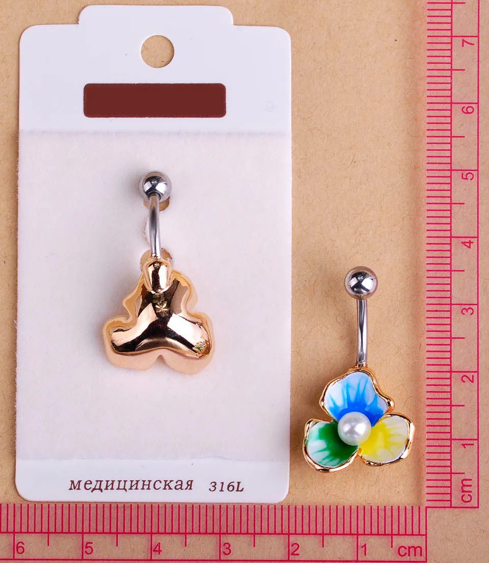 Оптовая продажа эмалированные жемчужные кольца для пупка золотого цвета цветок