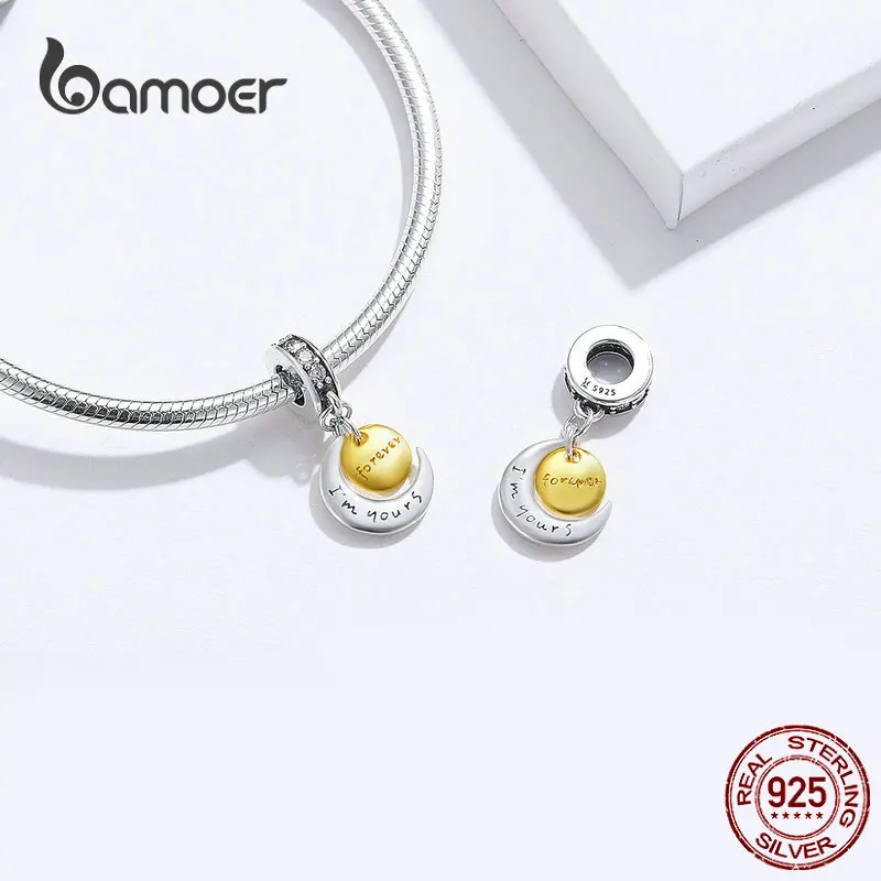 BAMOER романтический подарок 925 пробы Серебряный ты и я навсегда, прозрачный CZ круглый кулон талисманы подходит браслет DIY Ювелирные изделия SCC1231