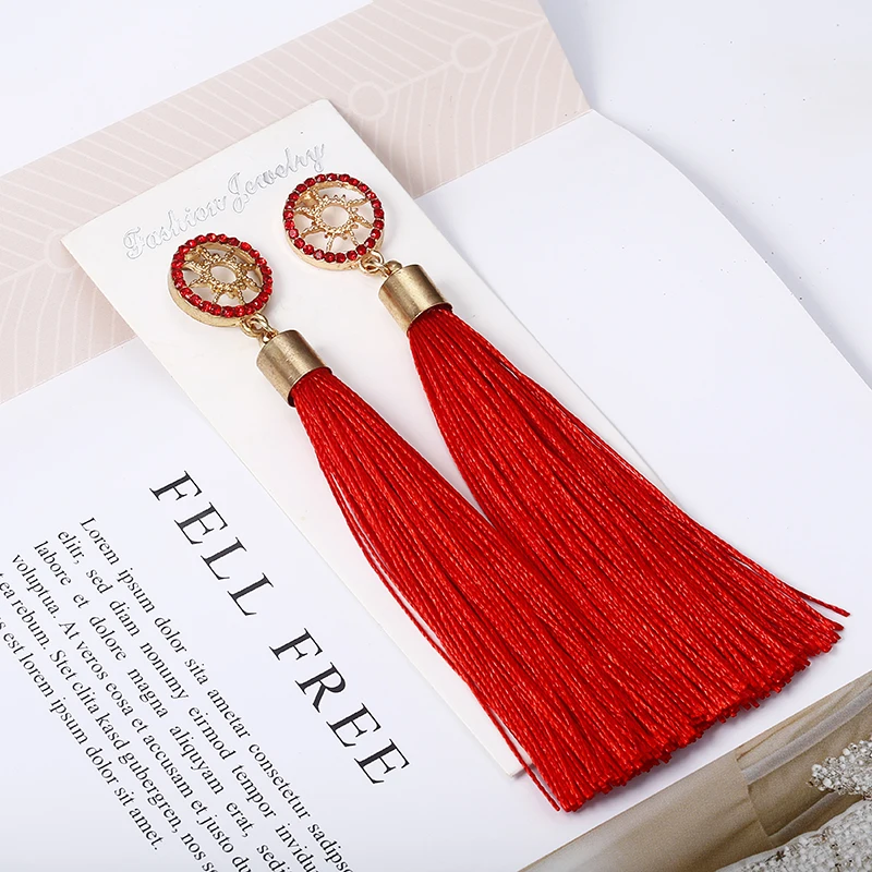 Новые хрустальные длинные серьги с кисточками Бохо богемные 6 видов цветов из