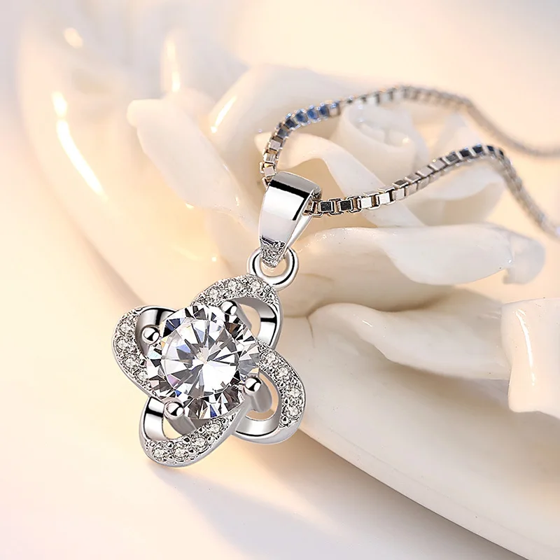 XIYANIKE Zircon Crystal Clover Eternal Floral Necklace Pendant 2017 Hot Sale Silver Women Statement VNS8263 | Украшения и